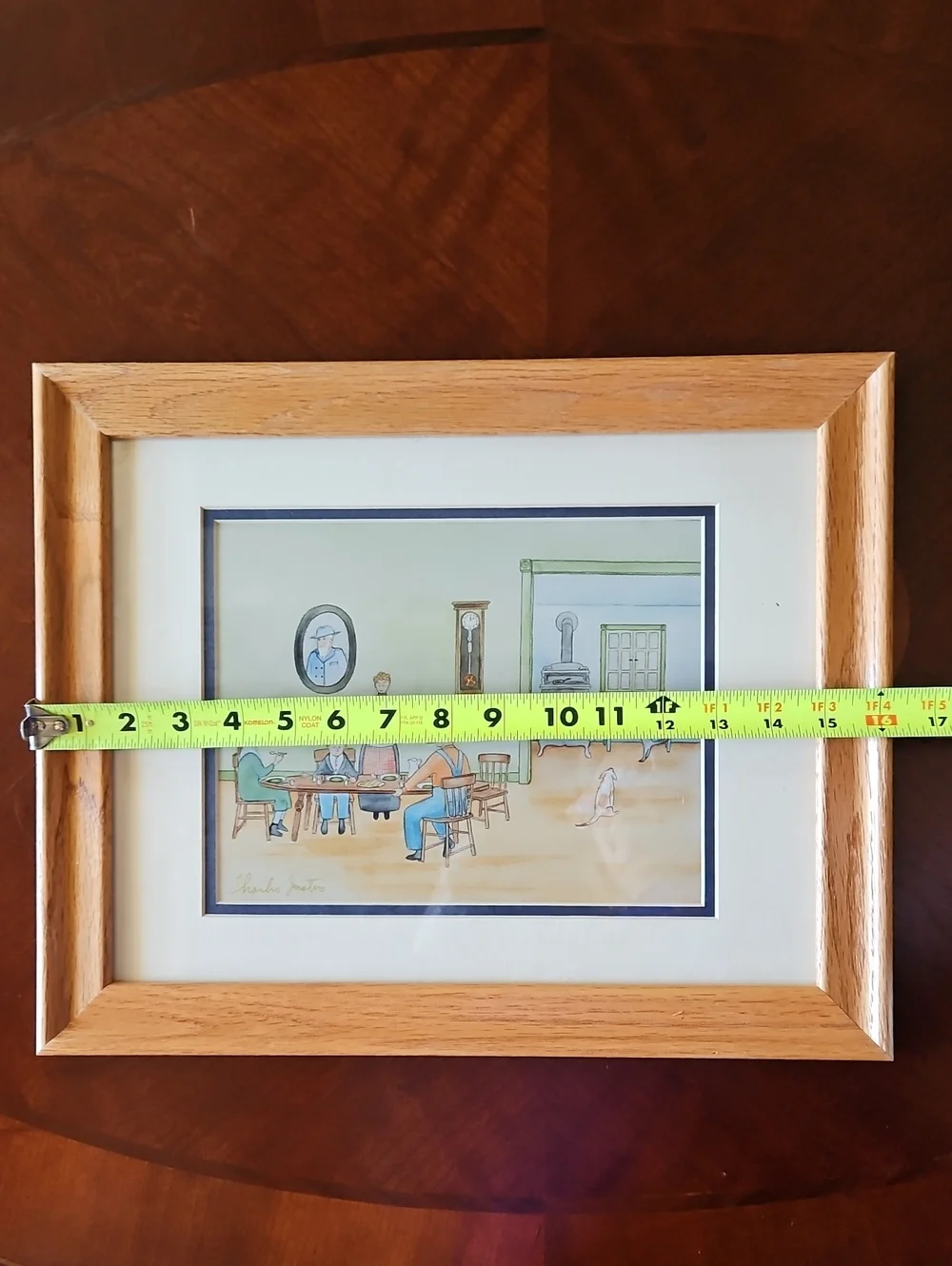 Framed Whimsical Folk Art Watercolor Illustration Signed Charles Justus